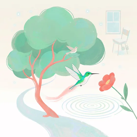 参观者共创画作：穿行的蜂鸟